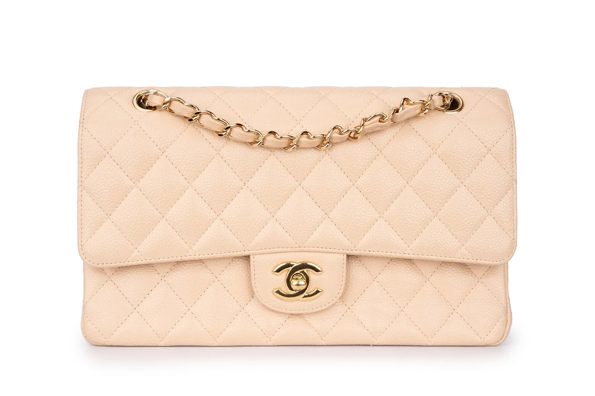 Chanel Med Classic Flap Caviar Beige GHW