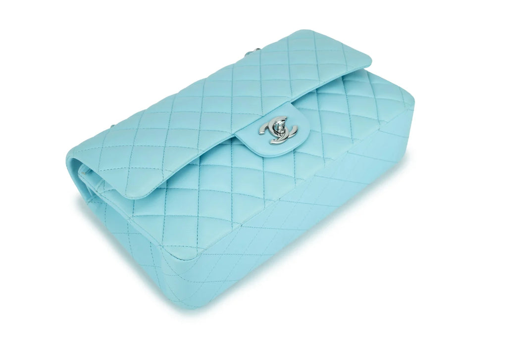 Chanel Medium Classic Flap Lambskin Neon Blue Silver Hardware