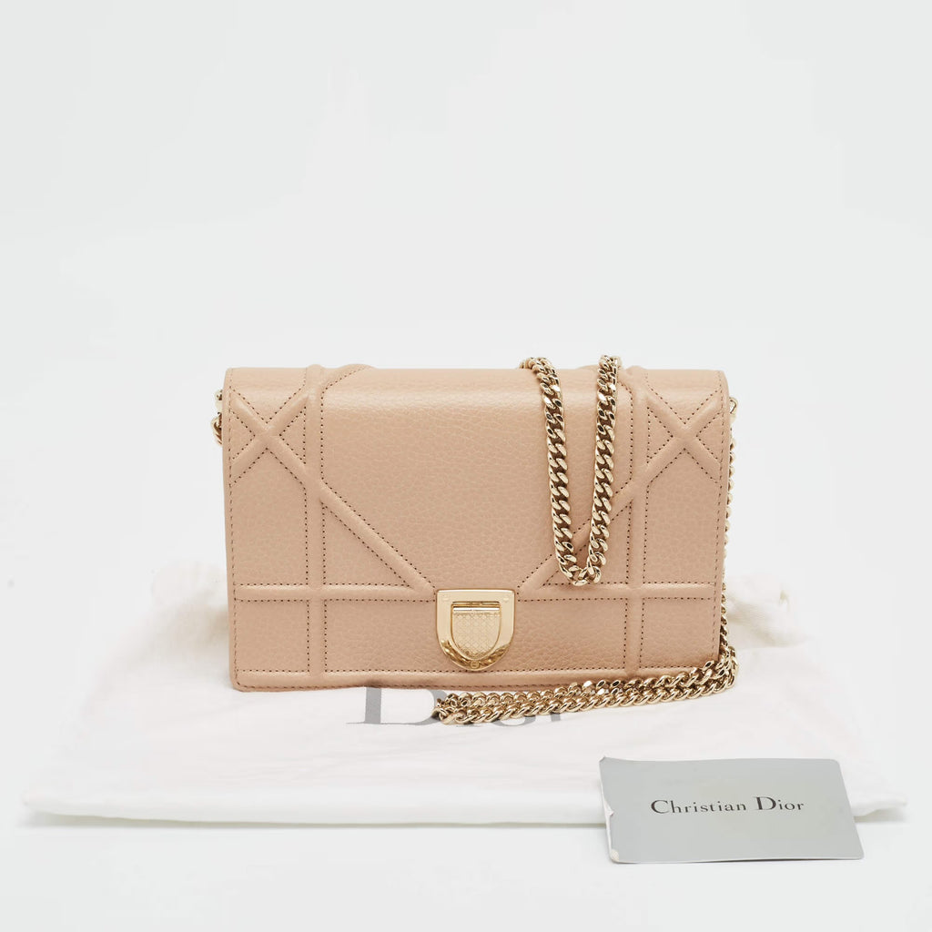 Dior Diorama Beige Cannage Leather Wallet on Chain
