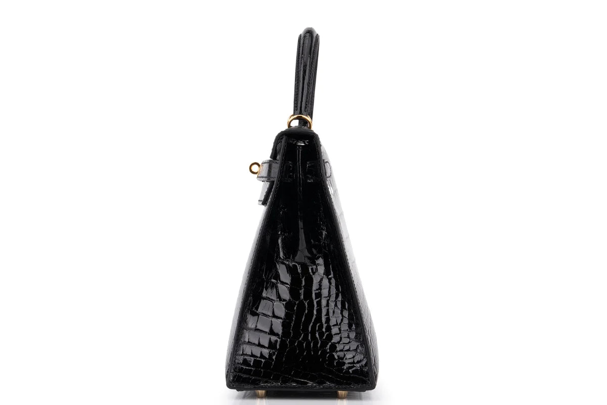 Hermès Kelly 28 Shiny Alligator Mississippiensis Noir GHW