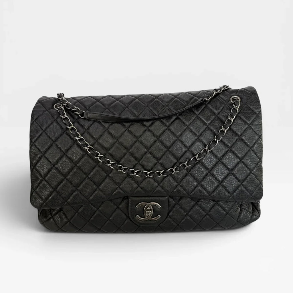 CHANEL AIRLINE XXL CLASSIC FLAP IN BLACK CALFSKIN WITH RHW