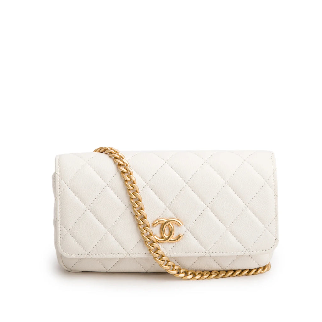 Chanel White Caviar Quilted Mini Heart Crush Waist Bag