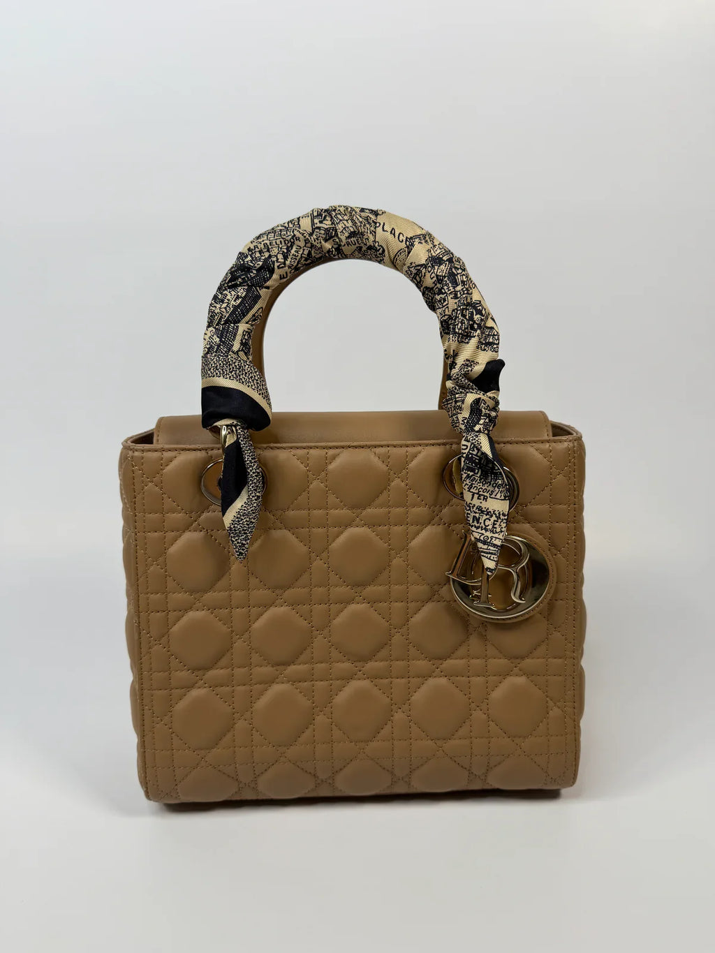 CHRISTIAN DIOR MEDIUM LADY DIOR BAG IN SAND WITH GOLD HARDWARE
