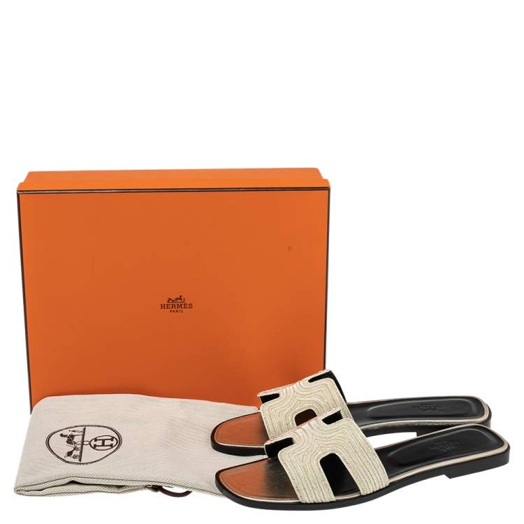 Hermes Gold Suede Embellished Oran Sandals Size 40.5