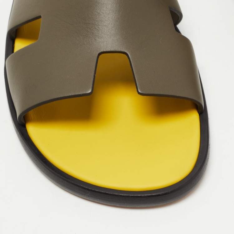 Hermès Olive Green Leather Izmir Slide Sandals Size 42.5
