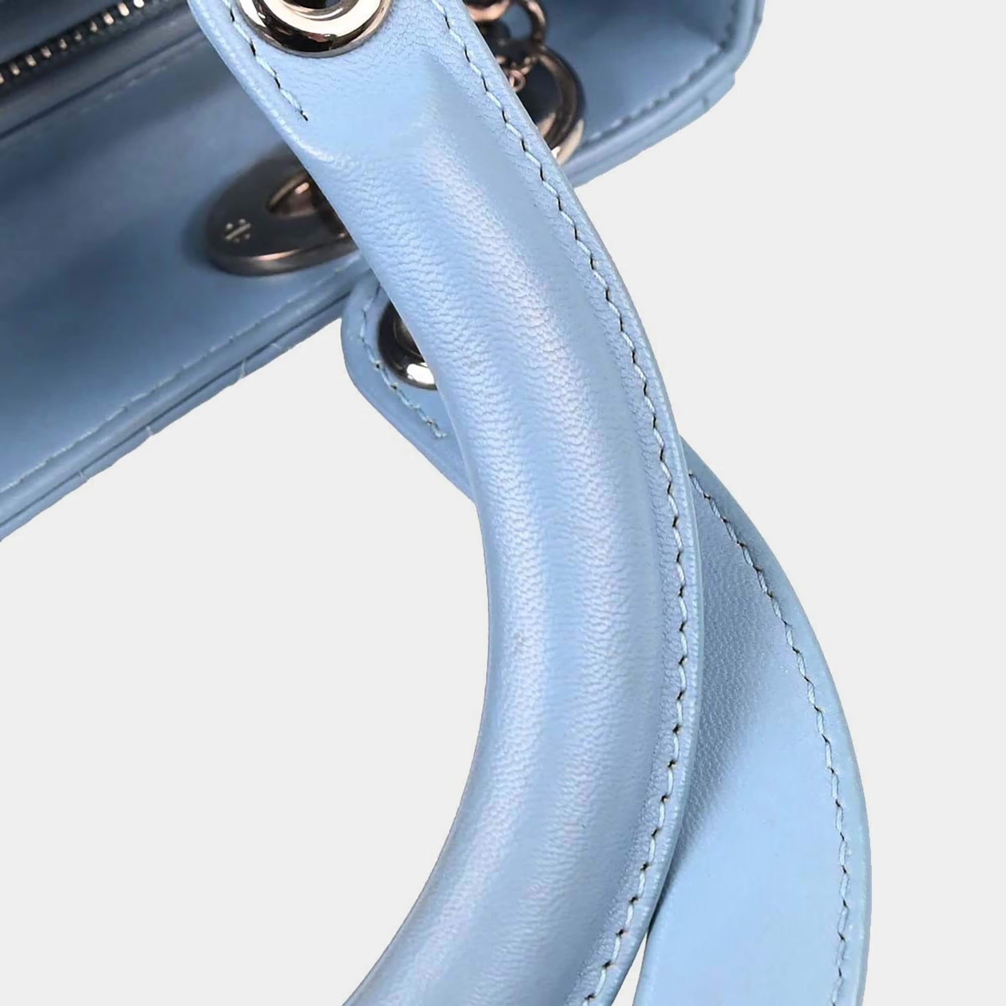 Christian Dior Lady Dior Medium Blue Lambskin Top Handle Bag