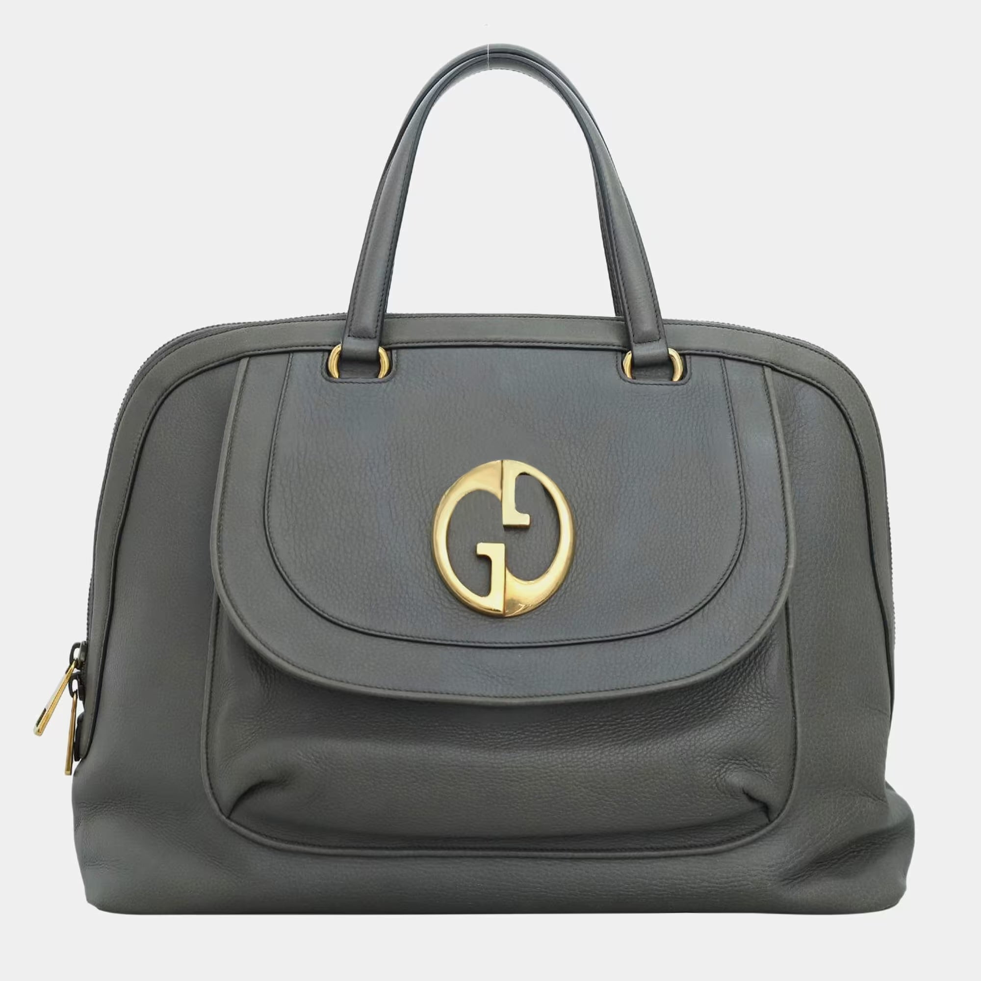 Gucci Grey Leather 1973 Top Handle Oversized Travel Bag