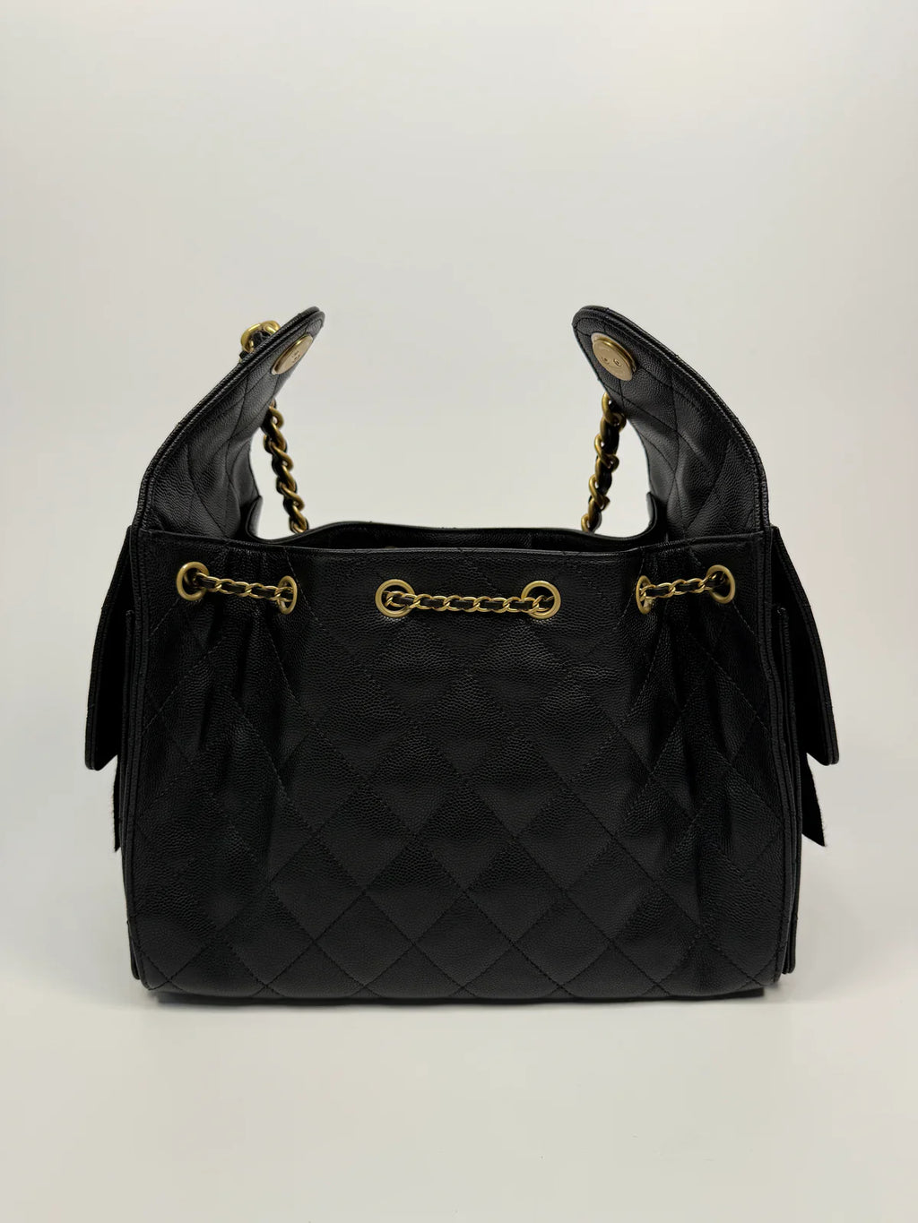 CHANEL 25 SMALL IN BLACK CAVIAR LEATHER WITH GHW