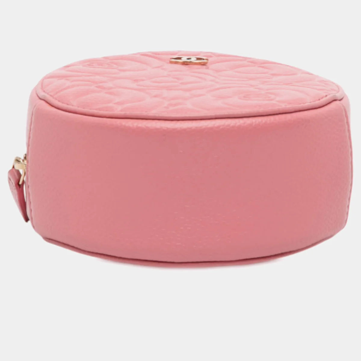 Chanel Pink CC Embossed Caviar Camellia Round Clutch With Chain
