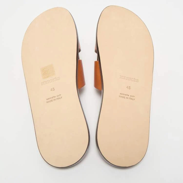 Hermès Orange Leather Izmir Flat Slides Size 45