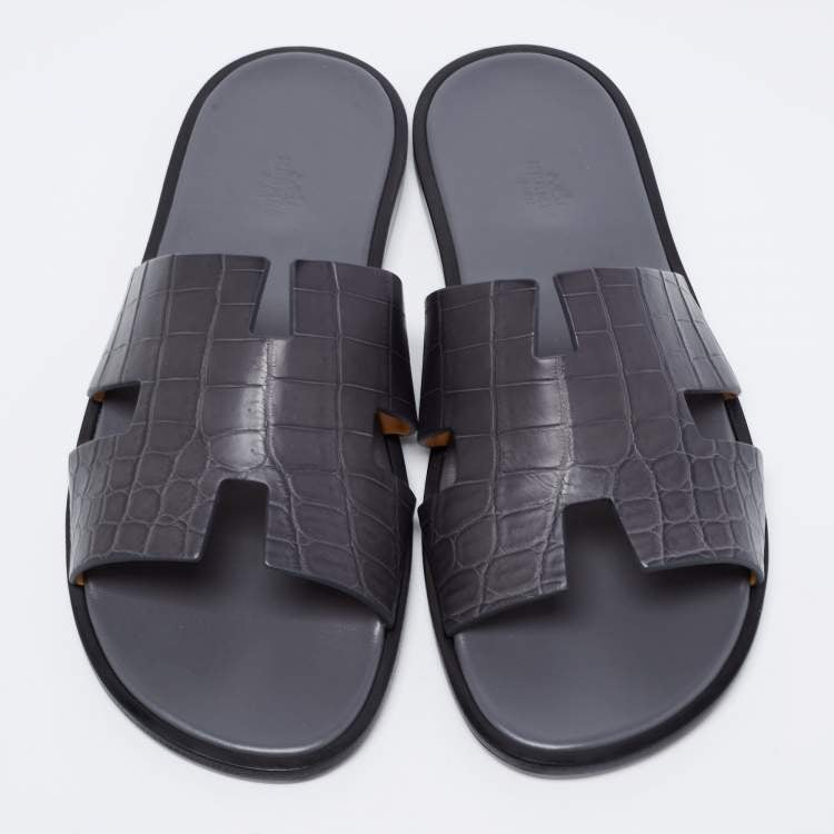Hermès Grey Crocodile Leather Izmir Flats Size 40