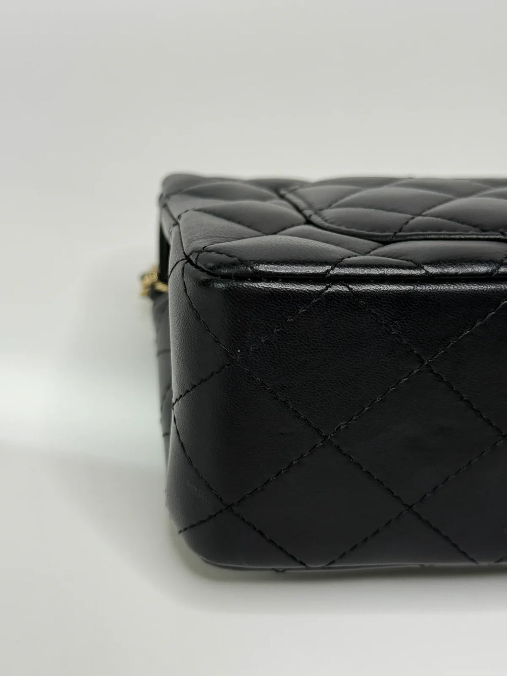 CHANEL MINI RECTANGLE TOP HANDLE FLAP BAG IN BLACK LAMBSKIN WITH PALE GOLD HARDWARE
