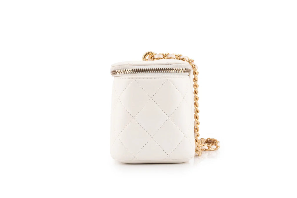 Chanel Quilted Rectangular Vanity Lambskin White Shiny GHW