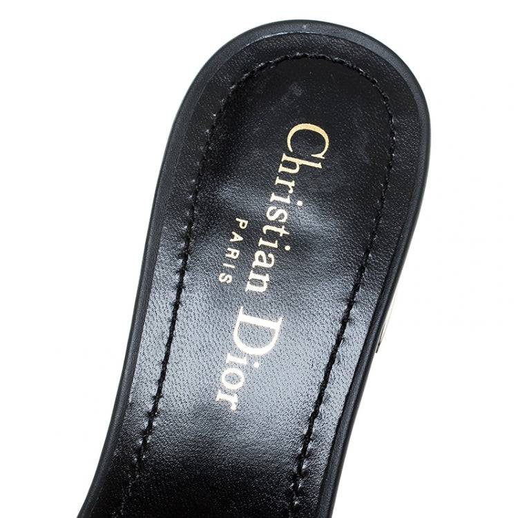 Dior Blue/Beige Cotton Blend Dway Mules Size 39