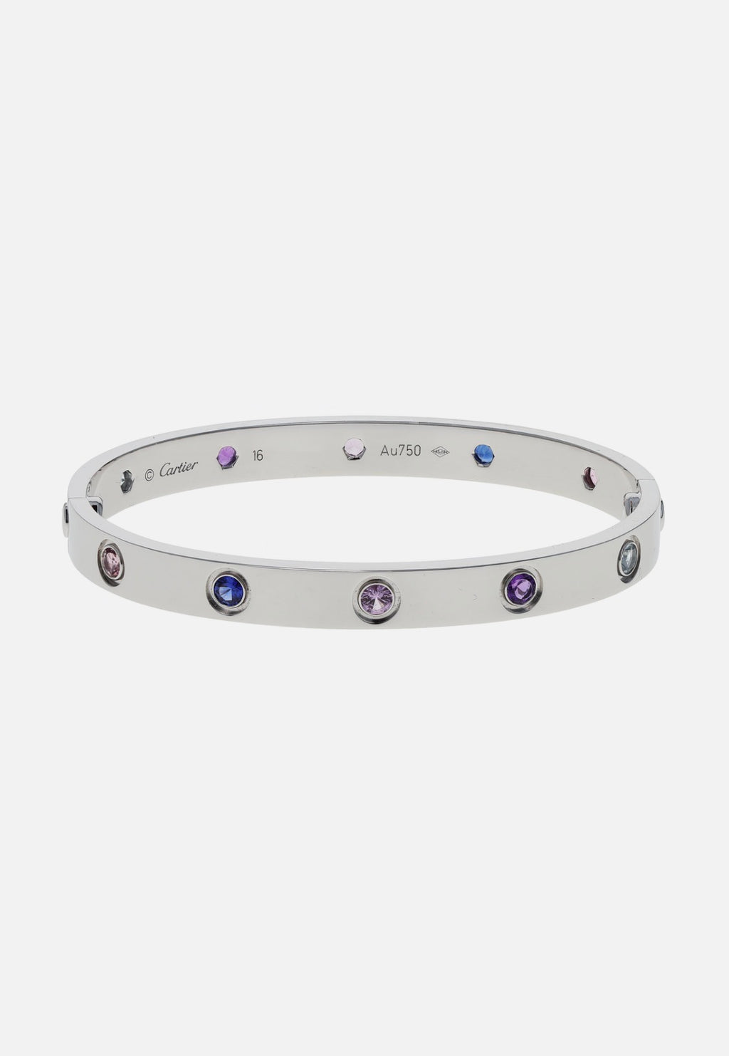 Cartier Love 18k White Gold Multi Gemstone Size 16 Bangle Bracelet