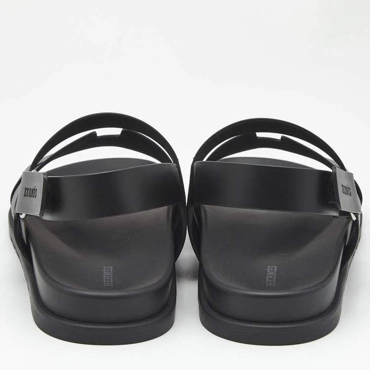 Hermes Black Leather Genius Flat Sandals Size 46