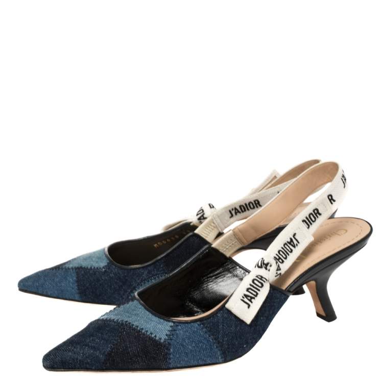 Dior Blue Denim Patchwork J'Adior Slingback Sandals Size 38