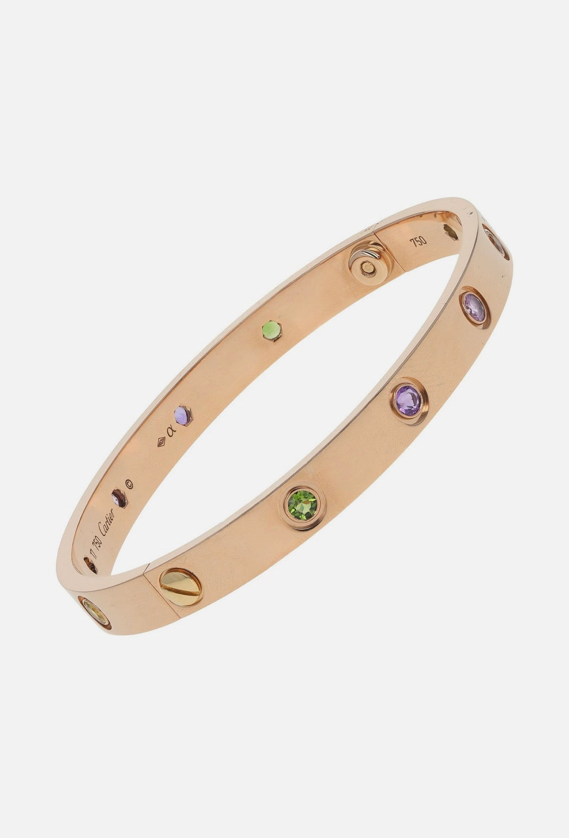 Cartier Love 18k Rose Gold Multi Gemstone Bangle Bracelet Size 17
