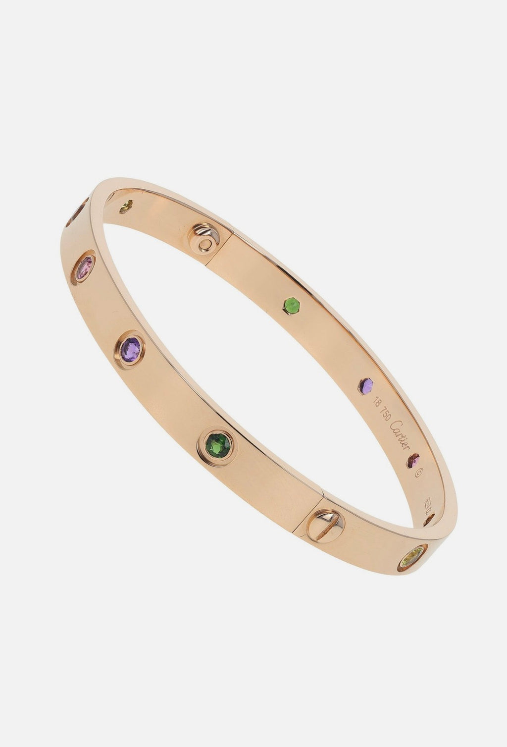 Cartier Love 18k Rose Gold Multi Gemstone Bangle Bracelet Size 18