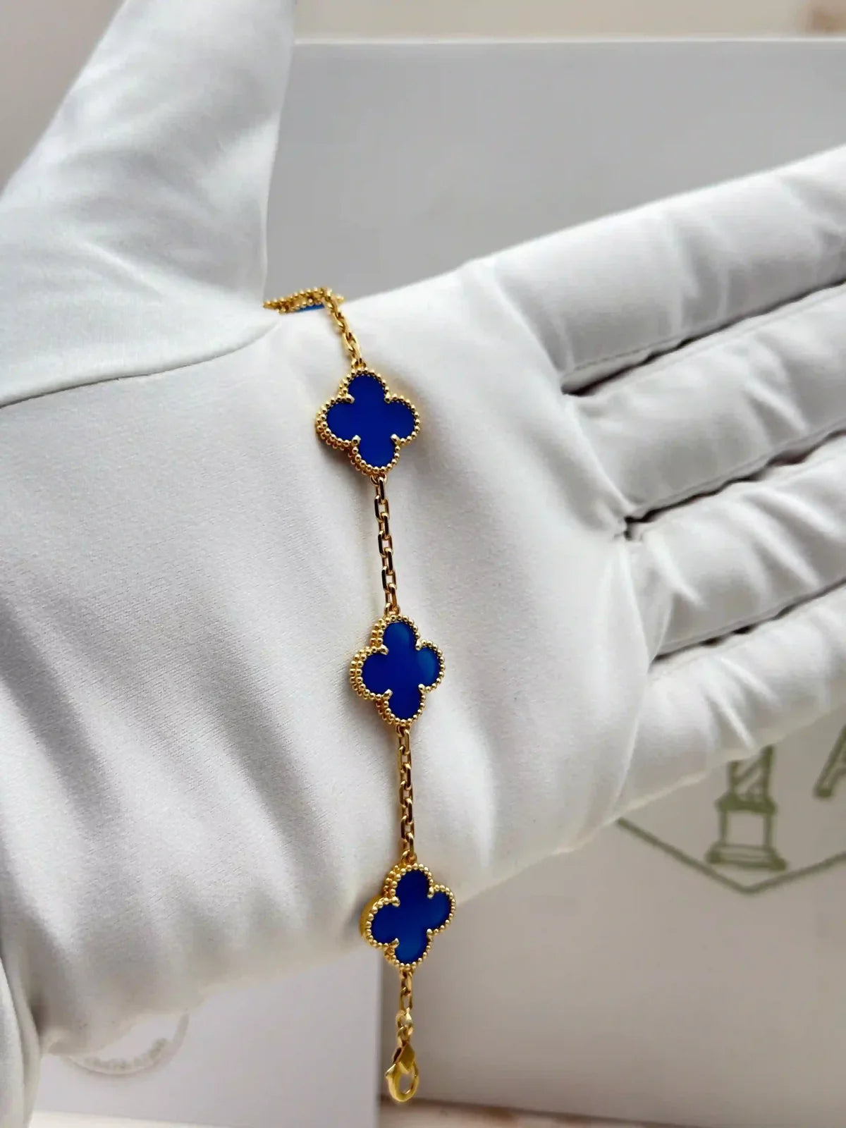 Van Cleef And Arpels Vintage Alhambra Bracelet 5 Motifs Blue Agate