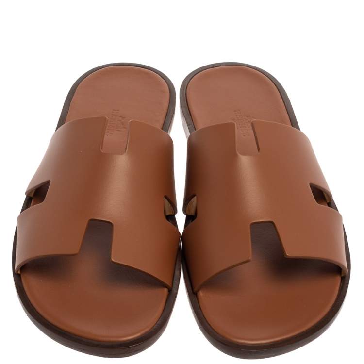 Hermes Brown Leather Izmir Sandals Size 41