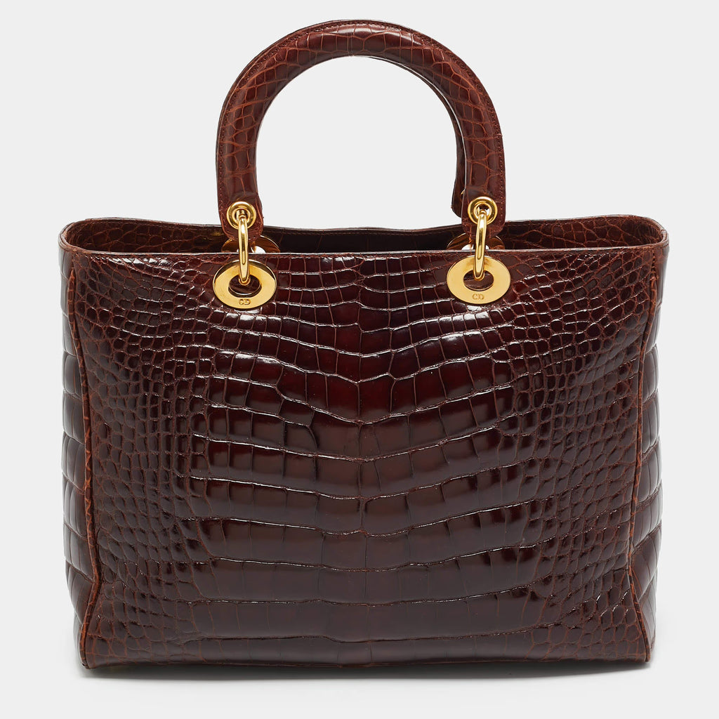 Dior Lady Dior Large Brown Crocodile Tote