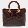 Dior Lady Dior Large Brown Crocodile Tote