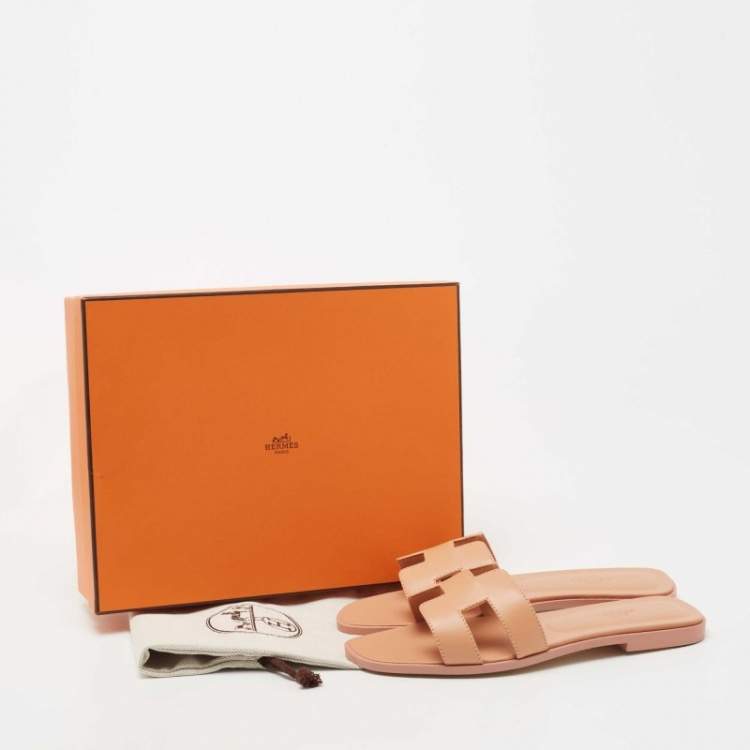 Hermes Pink Leather Oran Sandals Size 38