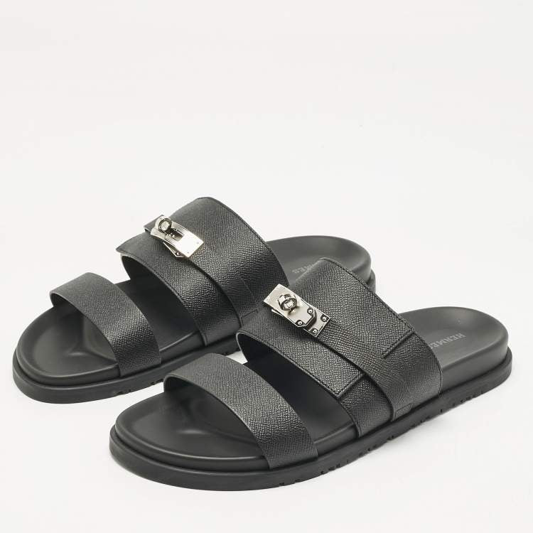 Hermès Black Leather Jackson Sandals Size 39