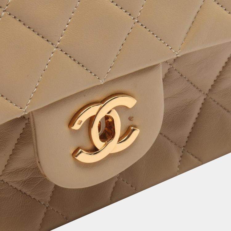 Chanel Classic Medium Beige Lambskin Leather Shoulder Bag