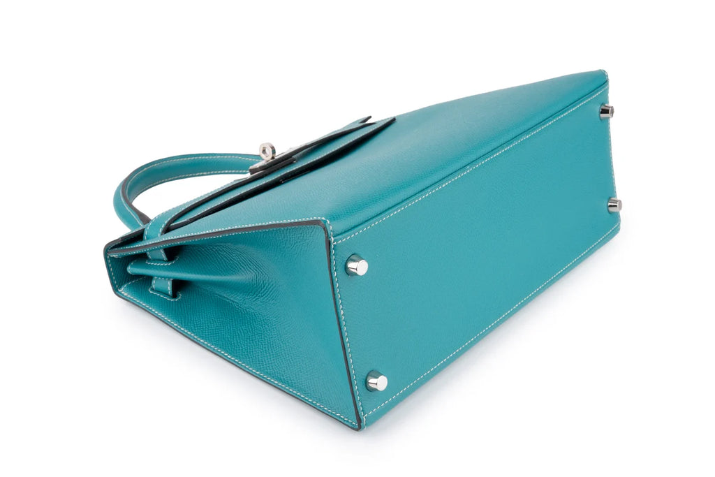 Hermès Kelly 28 HSS Epsom Blue Paon Verso Gris Perle PHW