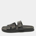 Hermès Black Leather Chypre Sandals Size 43