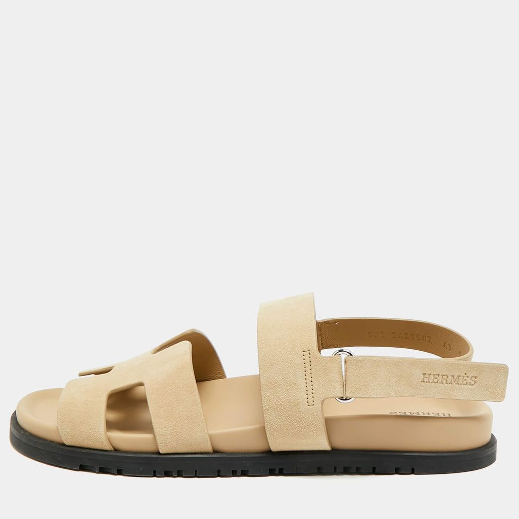 Hermes Genius Size 39 Beige Suede Flat Sandals