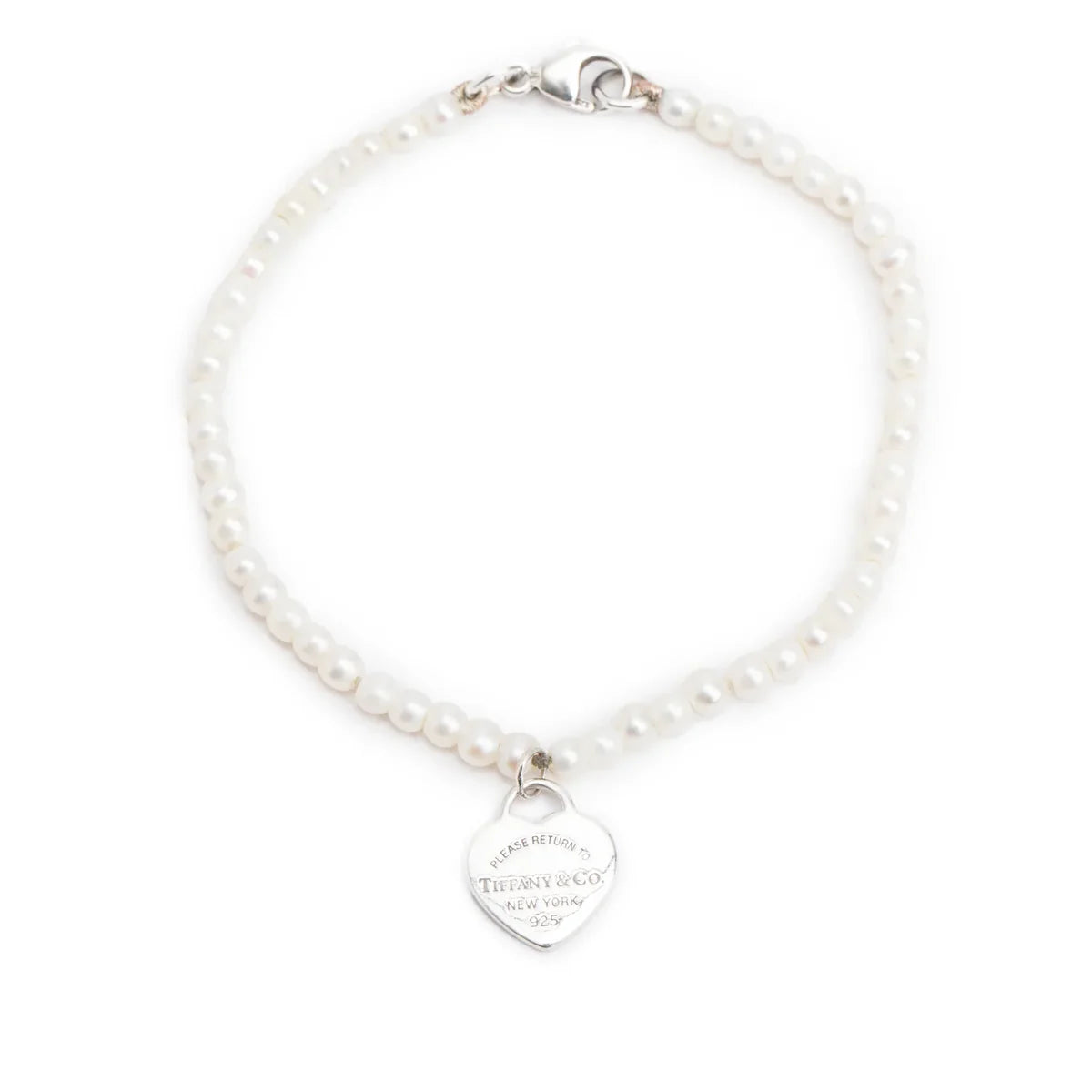 Tiffany & Co Sterling Silver Return to Tiffany Mini Heart Tag 3 MM Pearl Bracelet