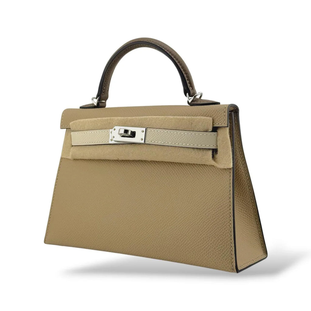 Hermes Kelly Mini Tricolor Tench/Craie/Etoupe Epsom PHW