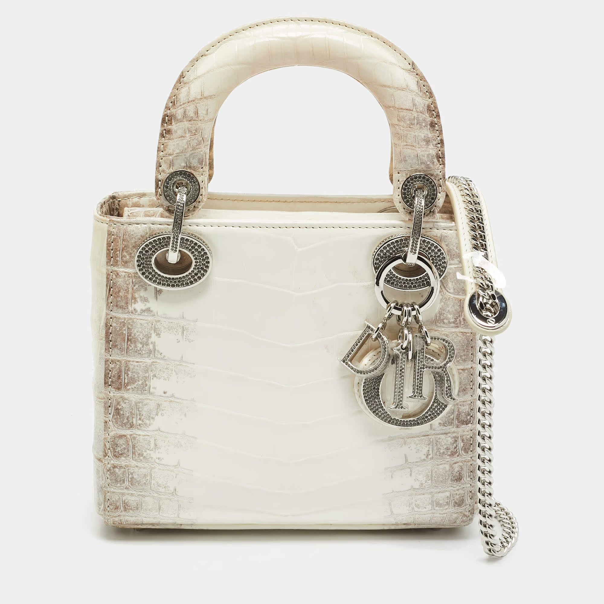 Dior Lady Dior Crystal Mini Off White Himalayan Crocodile Tote