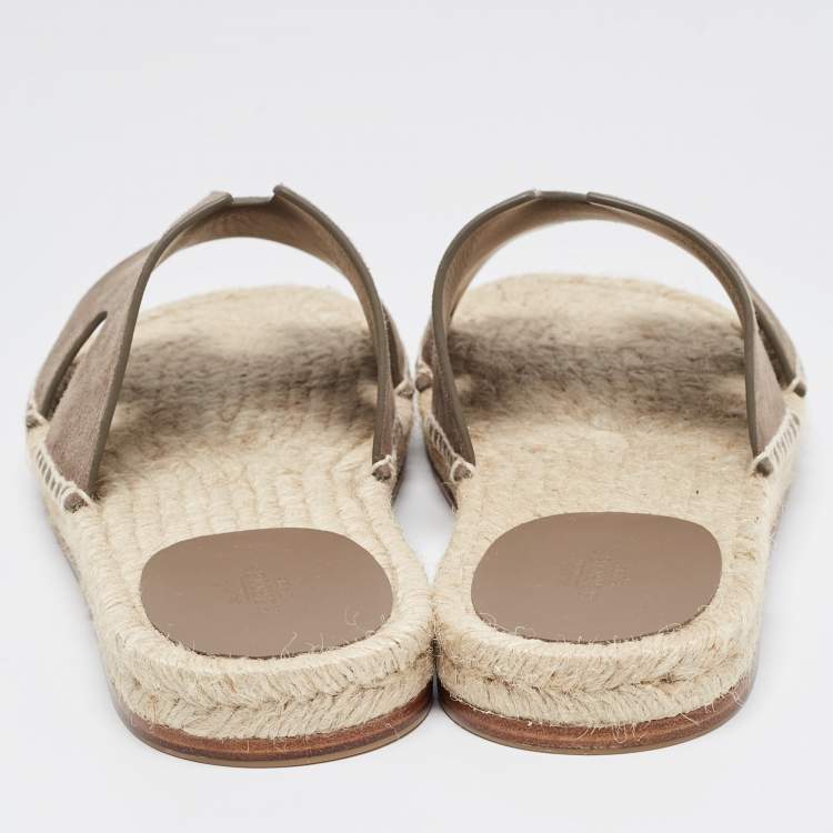 Hermes Brown Suede Antigua Flat Slides Size 41