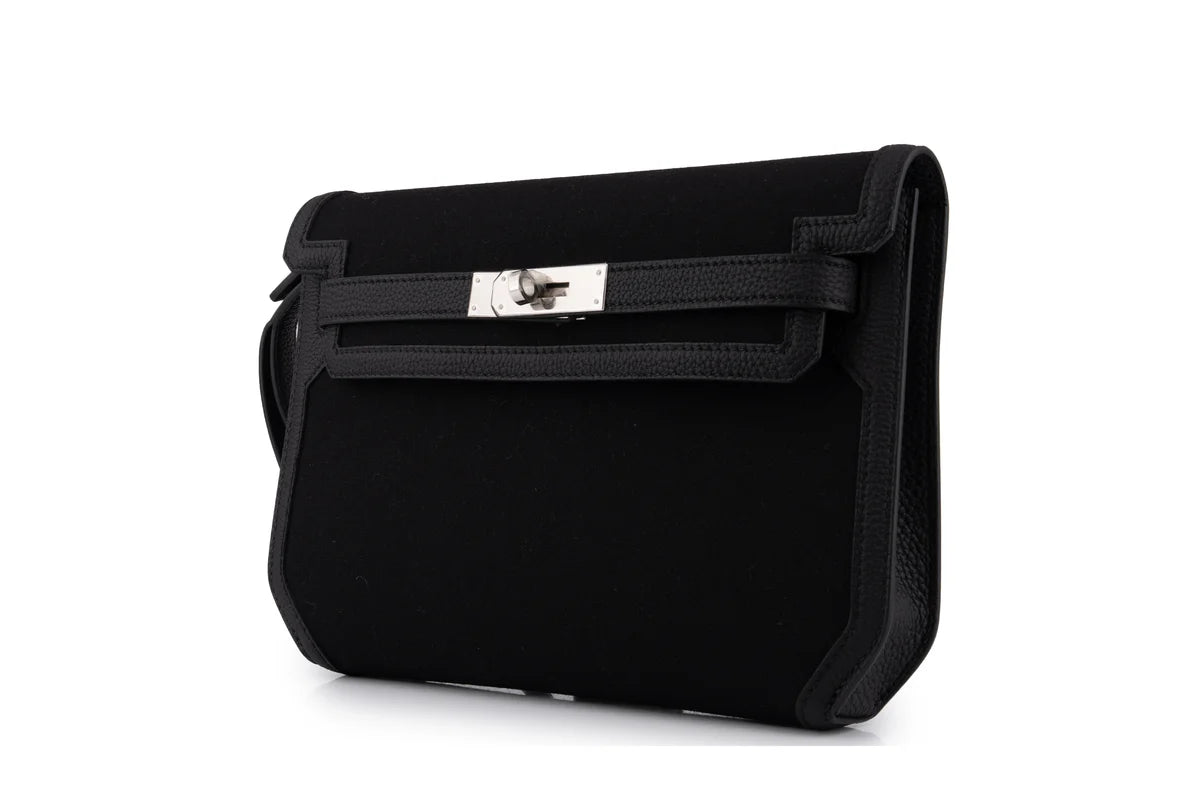 Hermès Kelly 25 Depeches Togo / Canvas Noir PHW