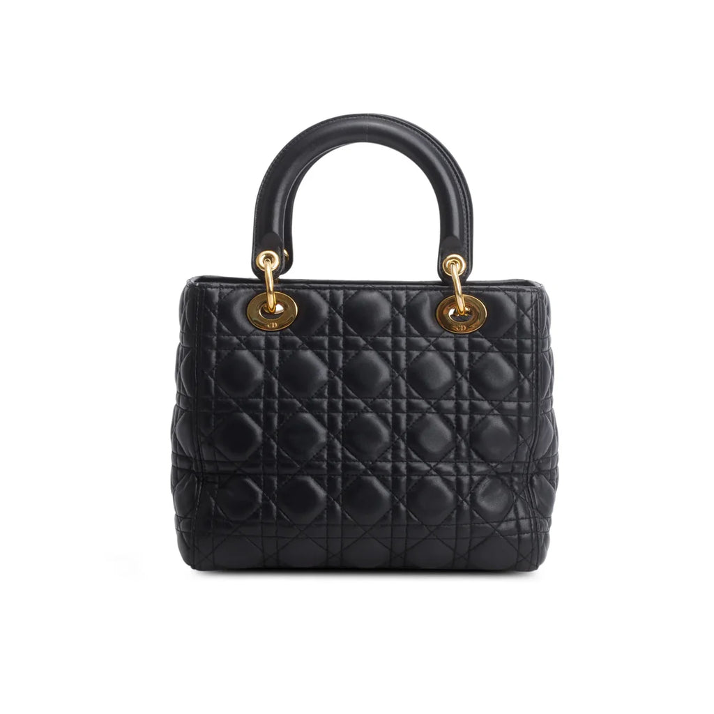 Christian Dior Black Cannage Lambskin Leather Medium Lady Dior Bag
