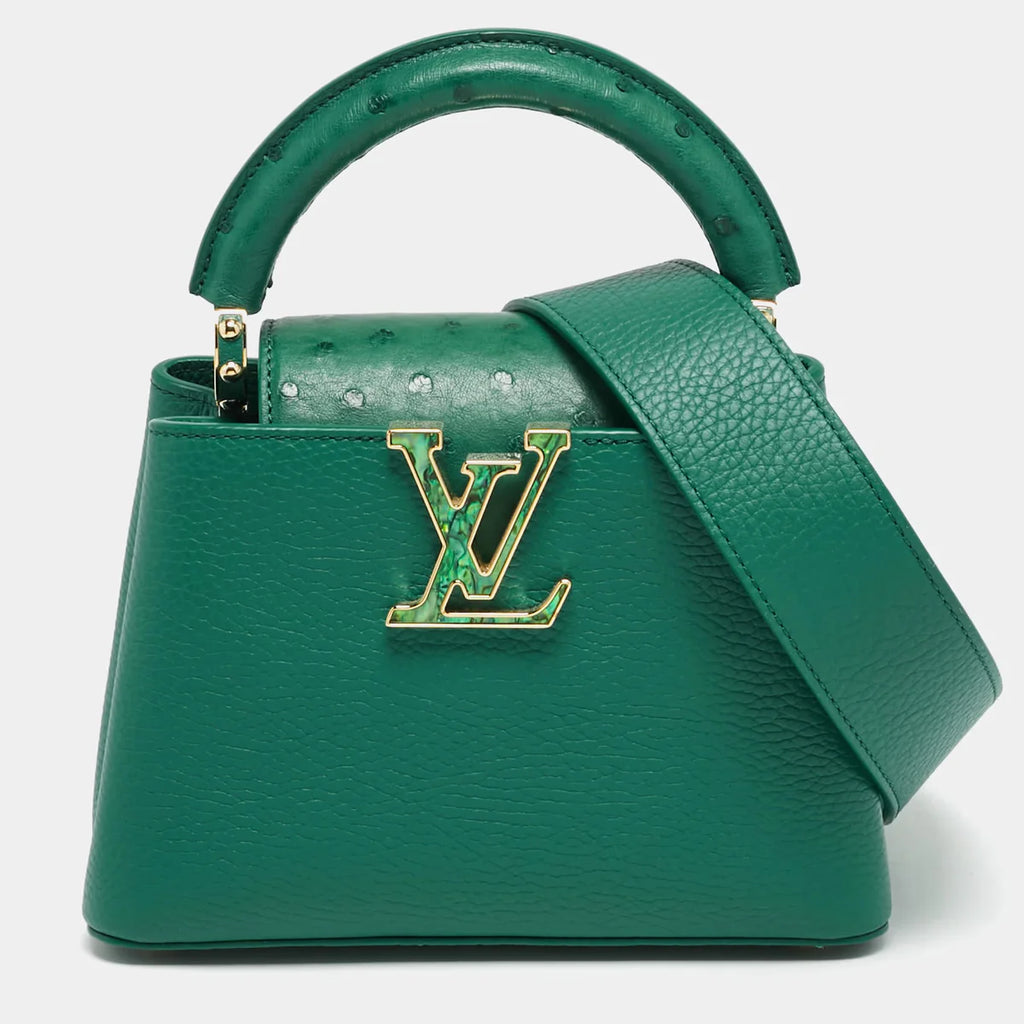 Louis Vuitton Capucines Mini Emeraude Taurillon Leather and Ostrich Top Handle Bag