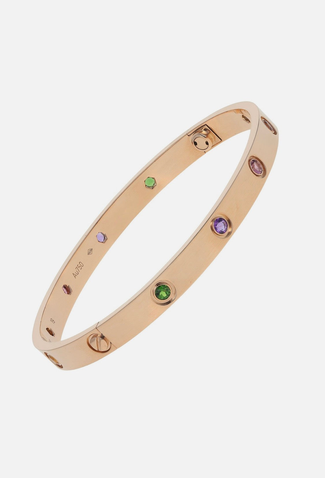 Cartier Love 18k Rose Gold Multi Gem Set Bangle Bracelet Size 19