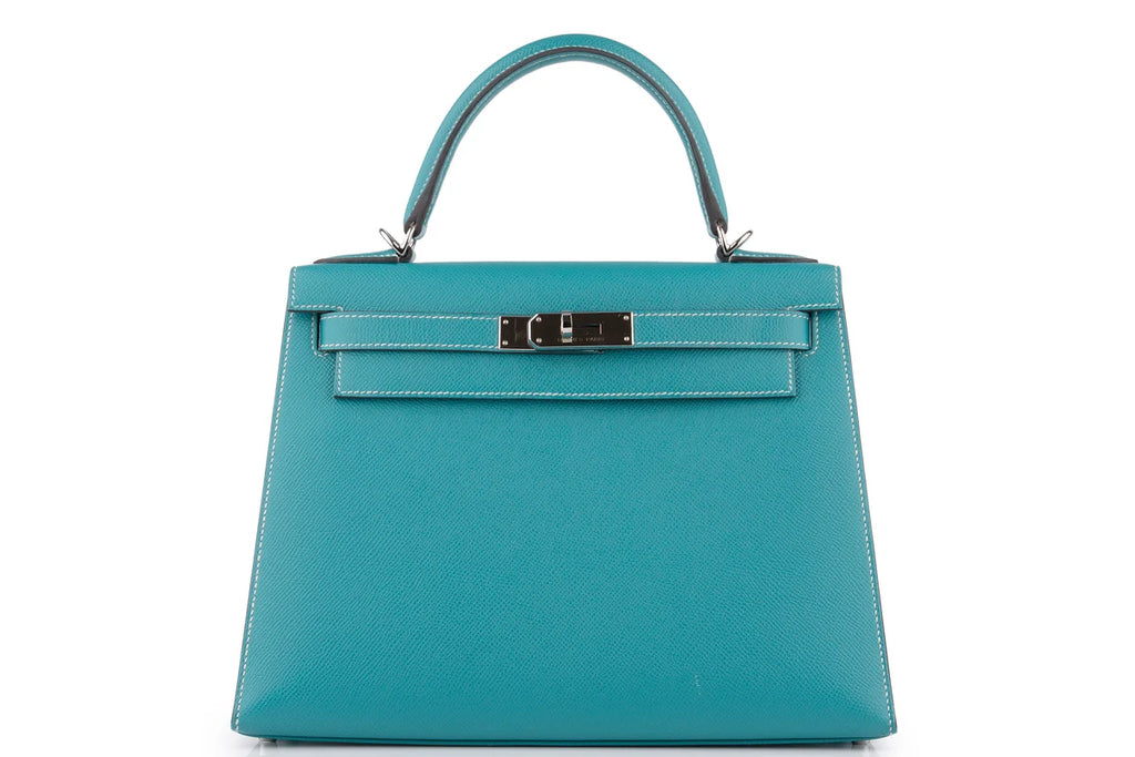 Hermès Kelly 28 HSS Epsom Blue Paon Verso Gris Perle PHW