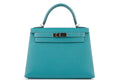 Hermès Kelly 28 HSS Epsom Blue Paon Verso Gris Perle PHW