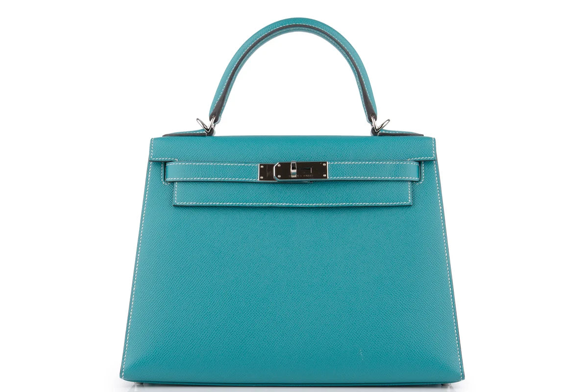 Hermès Kelly 28 HSS Epsom Blue Paon Verso Gris Perle PHW