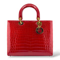 Christian Dior Red Shiny Crocodile Large Lady Dior Tote Bag