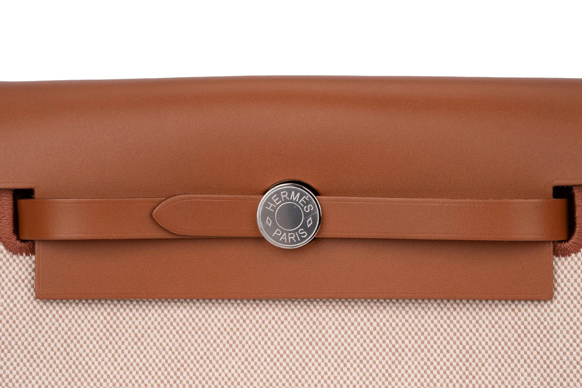 Hermès Herbag Mini Ecru Toile Fauve Naturel PHW