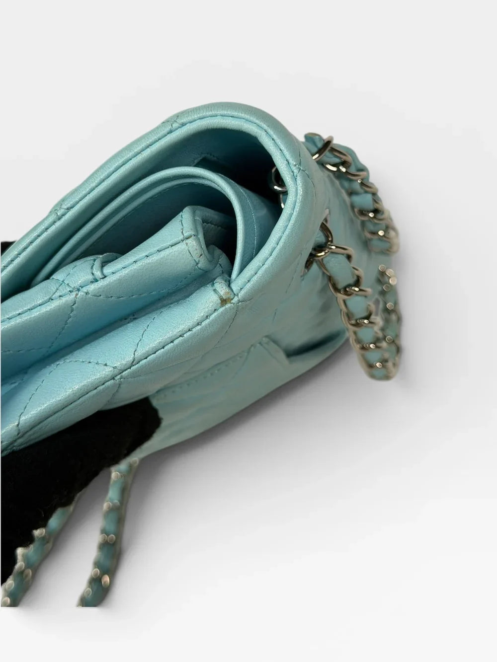 CHANEL MEDIUM DOUBLE CLASSIC FLAP LIGHT BLUE LAMBSKIN SILVER HARDWARE