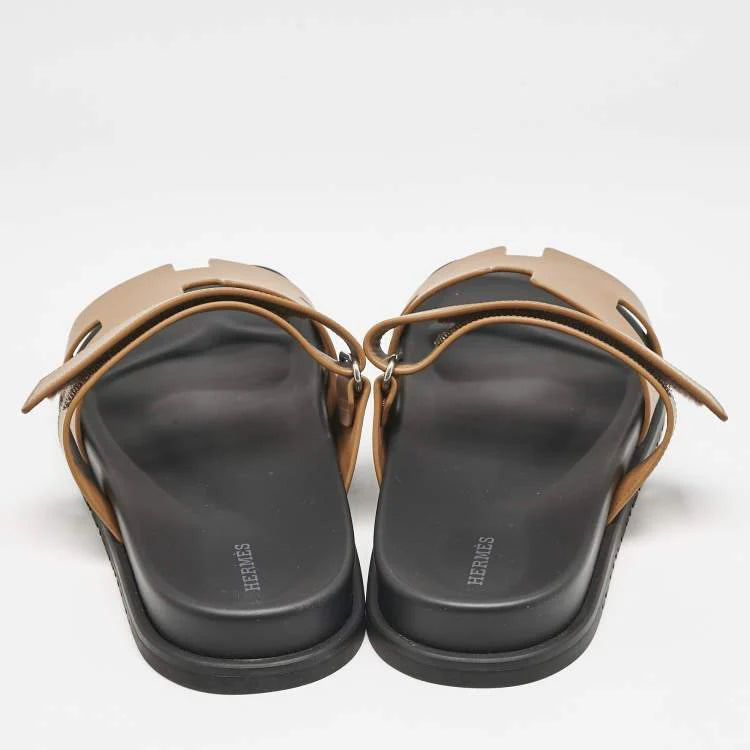 Hermes Brown Leather Chypre Sandals Size 47