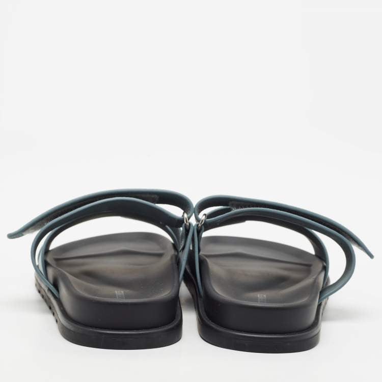 Hermes Chypre Size 40 Blue Leather Flat Sandals
