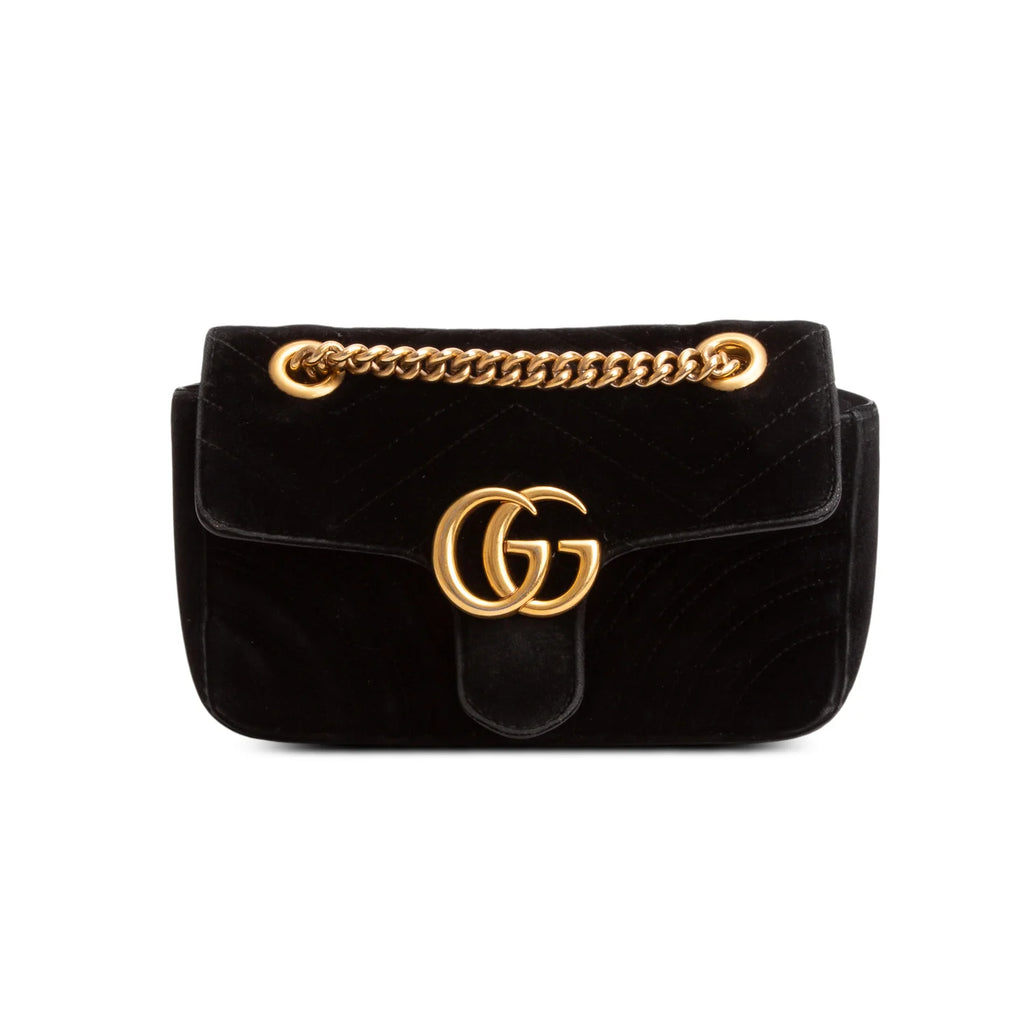 Gucci Black Velvet Matelasse Small GG Marmont Shoulder Bag